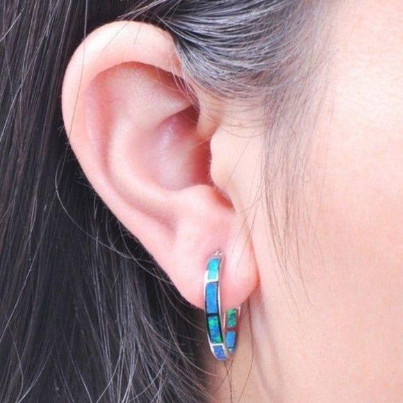 Blue fire opal earring - Picture 3 of 3